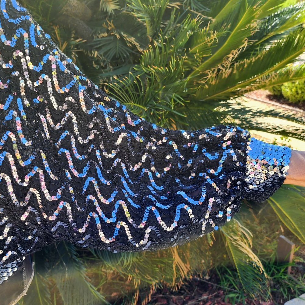 JEANETTE KASTENBERG 80's Blk Silver Sequin Blouse - Great Deal! - Picture 5 of 7